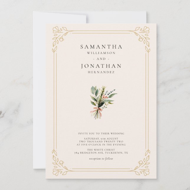 Convite Casamento de Primavera com Flor Silvestre Marfim V (Frente)