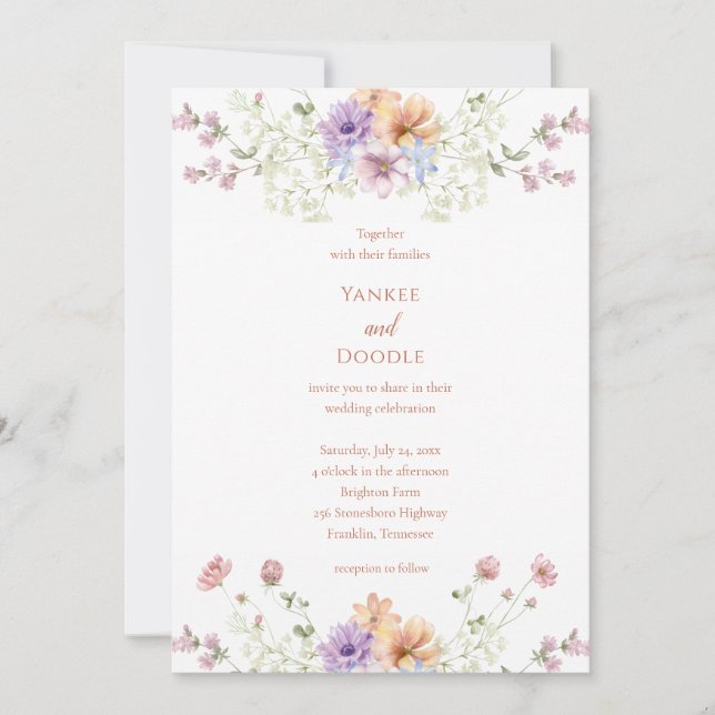 Convite Casamento de primavera com flores silvestres moder (Frente)