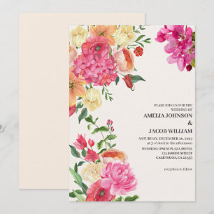 Convite Casamento de primavera com manteiga floral amarela