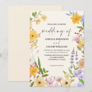 Convite Casamento de primavera com manteiga floral amarela