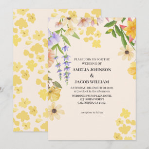 Convite Casamento de primavera com manteiga floral amarela