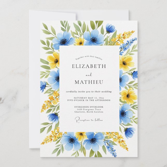 Convite Casamento de Primavera com Marigold Azul-Celeste L (Frente)