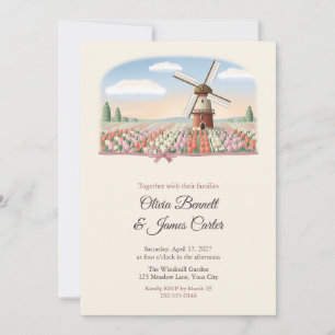 Convite Casamento de Primavera com Moinho de Vento e Campo