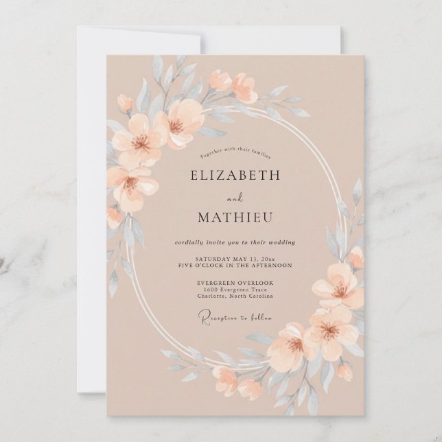 Convite Casamento de Primavera com Rosa Suave (Frente)