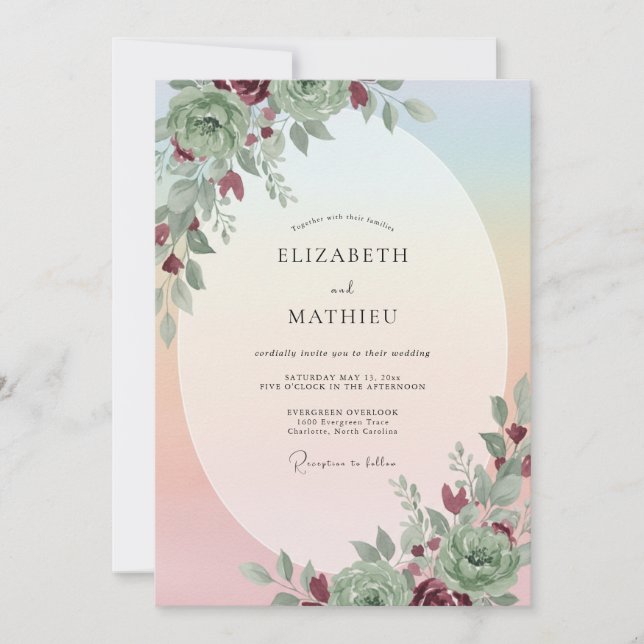 Convite Casamento de Primavera com Suculentas Verde Salvia (Frente)