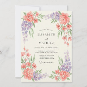Convite Casamento de Primavera Coral Lavanda Elegante