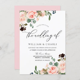 Convite Casamento de primavera das flores rosa embebidas e