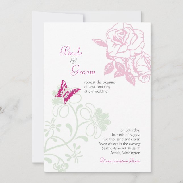 Convite Casamento de primavera de Rosas e borboletas ilust (Frente)