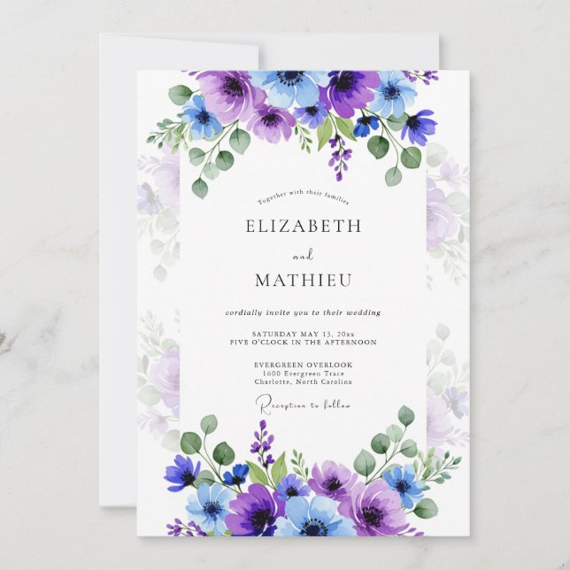 Convite Casamento de Primavera Deslumbrante com Lavanda Ro (Frente)