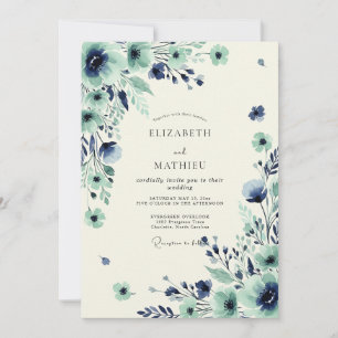 Convite Casamento de Primavera Deslumbrante em Verde Azul