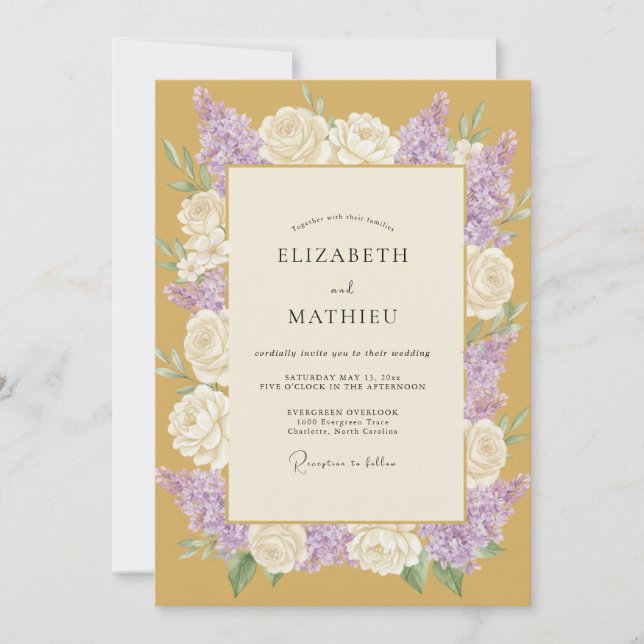 Convite Casamento de Primavera Dourado Esplêndido (Frente)