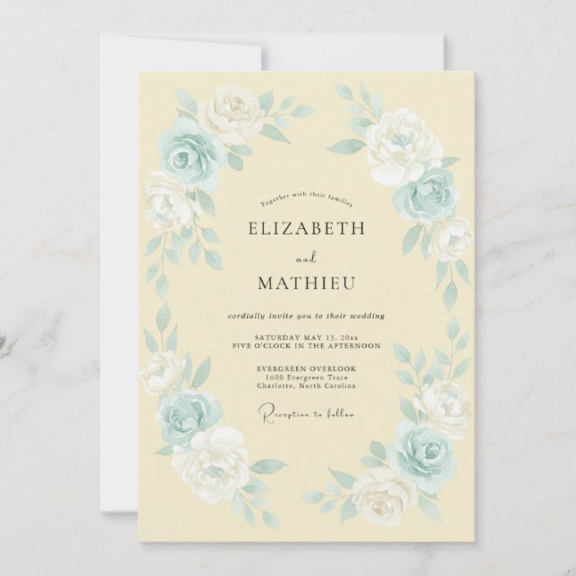 Convite Casamento de Primavera Elegante e Cremoso (Frente)