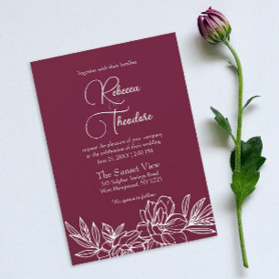 Convite Casamento de primavera Elegante Moderno Burgundy