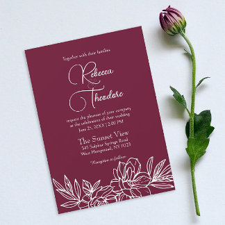 Convite Casamento de primavera Elegante Moderno Burgundy