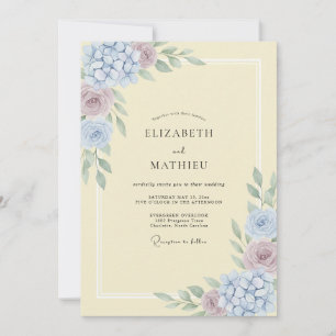 Convite Casamento de Primavera em Aquarela Amarela Pálida