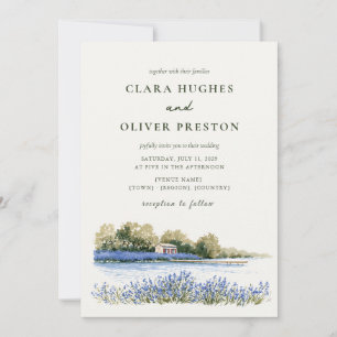 Convite Casamento de Primavera em Aquarela com Lago e Lava