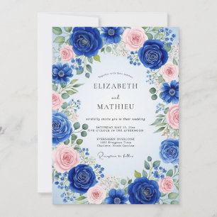 Convite Casamento de Primavera em Azul Cobalto Majestoso e
