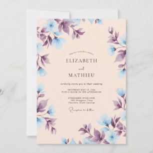 Convite Casamento de Primavera em Azul Etéreo com Pêssego