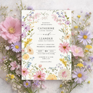 Convite Casamento de Primavera em Prado de Flores Silvestr