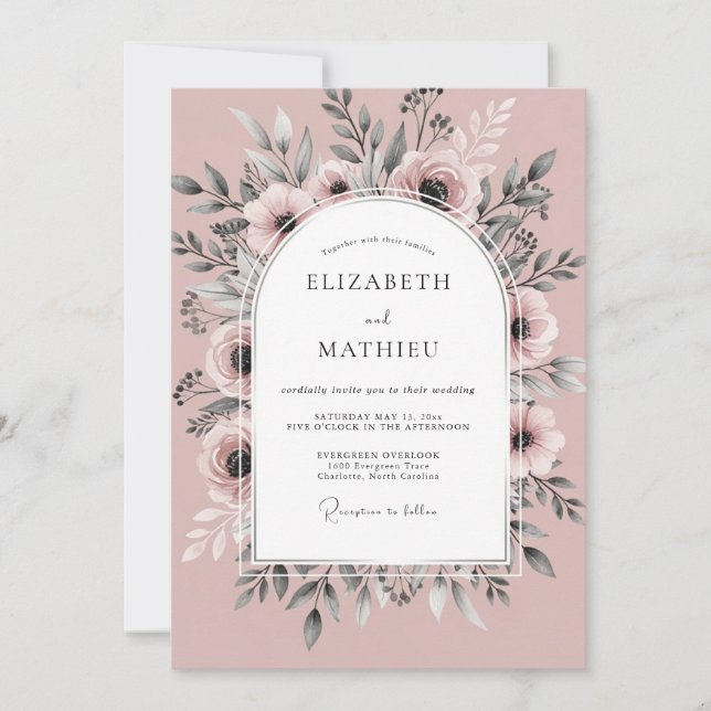 Convite Casamento de Primavera Enfeitiçante Rosa Empoeirad (Frente)