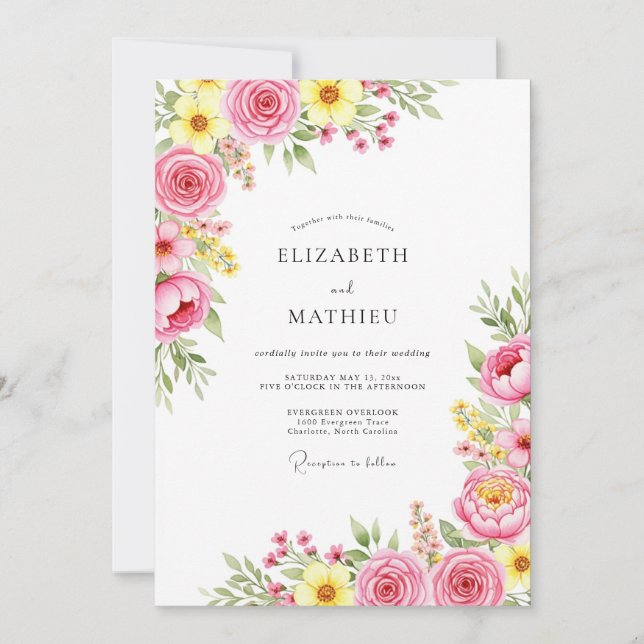 Convite Casamento de Primavera Espirituoso Rosa (Frente)