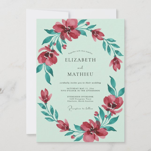 Convite Casamento de Primavera Esverdeado e Cheio de Espír (Frente)