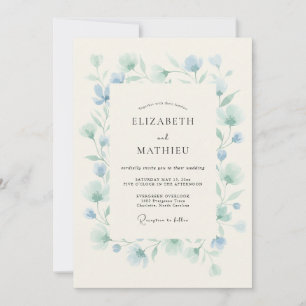 Convite Casamento de Primavera Etéreo Azul Água