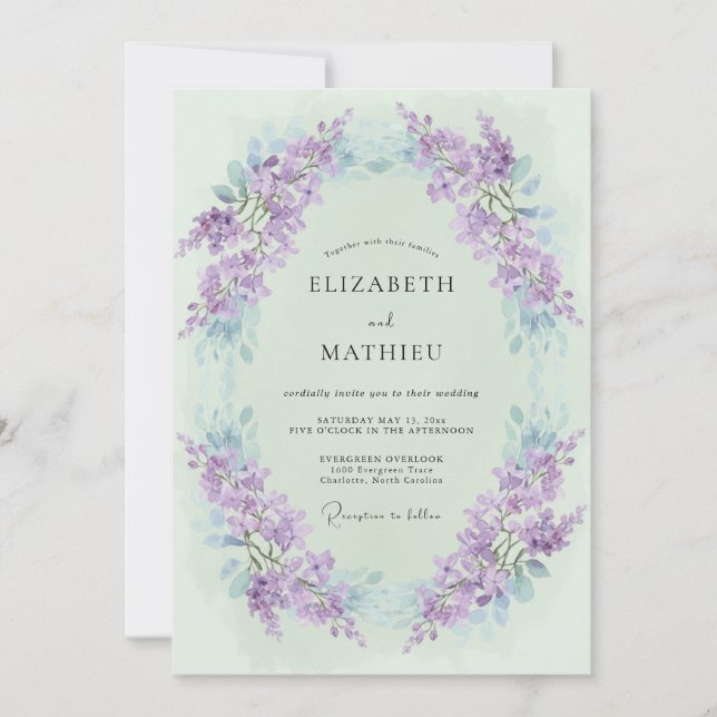 Convite Casamento de Primavera Exquisito em Verde Menta (Frente)