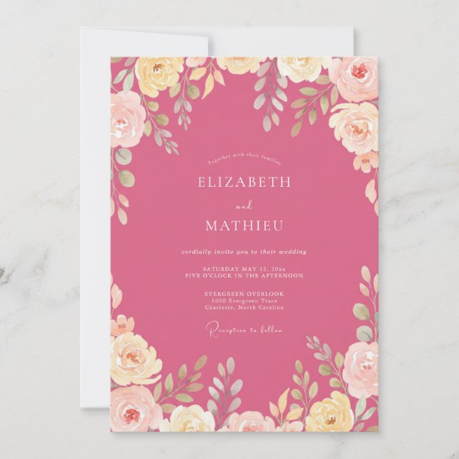 Convite Casamento de Primavera Exuberante Magenta (Frente)