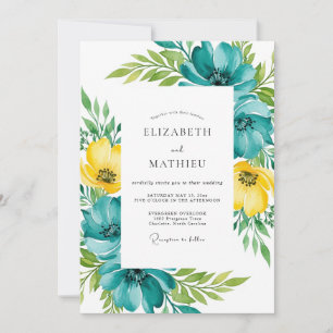 Convite Casamento de Primavera Floral Amarelo Turquesa