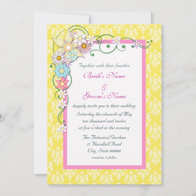 Convite Casamento de Primavera Floral Amarelo Vibrante Ros (Frente)
