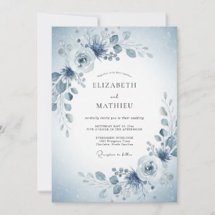 Convite Casamento de Primavera Floral Azul