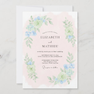 Convite Casamento de Primavera Floral Azul Pó