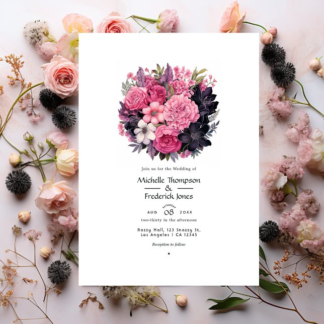 Convite Casamento de Primavera Floral com Preto e Rosas Su (Criador carregado)