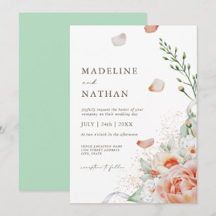 Convite Casamento de Primavera Floral de Blush Peach 