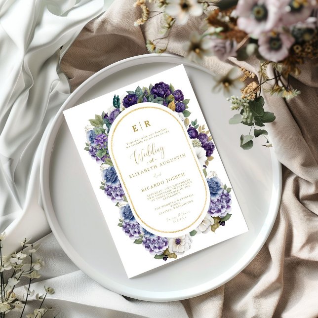 Convite Casamento de Primavera Floral Dourada com Lavanda  (Criador carregado)