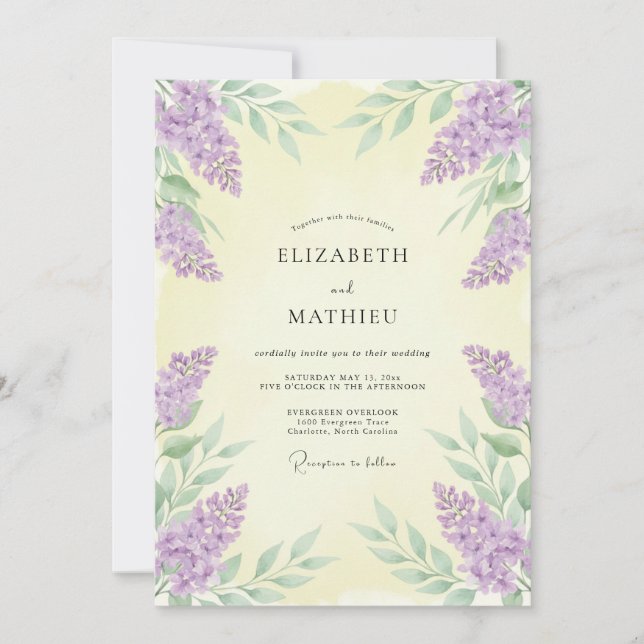 Convite Casamento de Primavera Floral Etéreo de Lavanda (Frente)