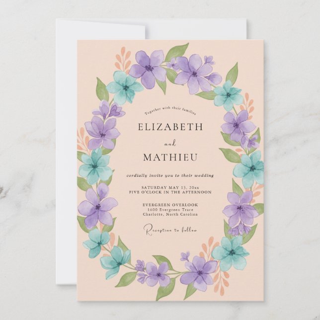 Convite Casamento de Primavera Floral Pastel Lavanda (Frente)