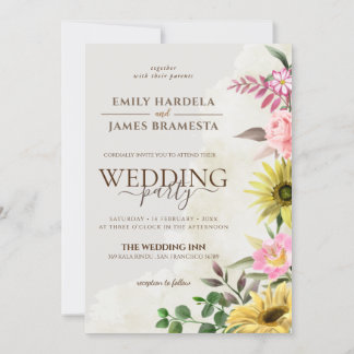Convite Casamento de primavera Floral Rosa de Girassol