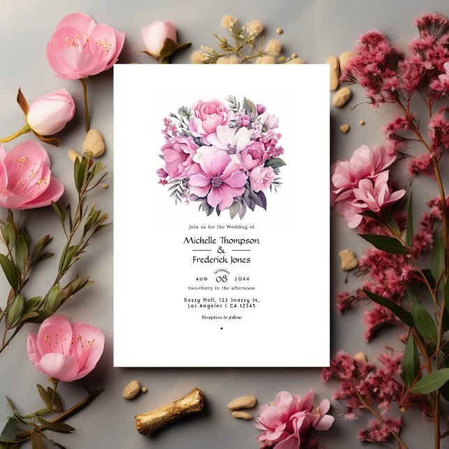 Convite Casamento de Primavera Floral Simplesmente Rosa (Criador carregado)