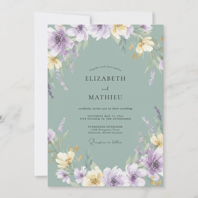 Convite Casamento de Primavera Floral Suave Lavanda (Frente)