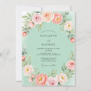 Convite Casamento de Primavera Florescente em Verde Menta