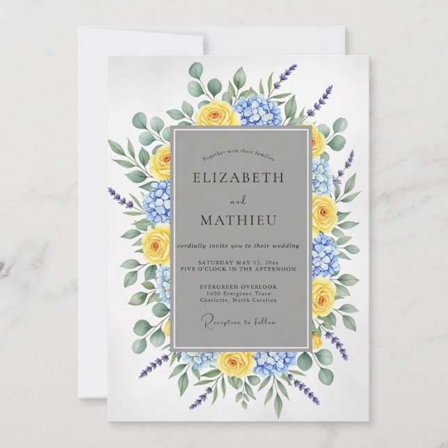 Convite Casamento de Primavera Glorioso Amarelo Azul (Frente)