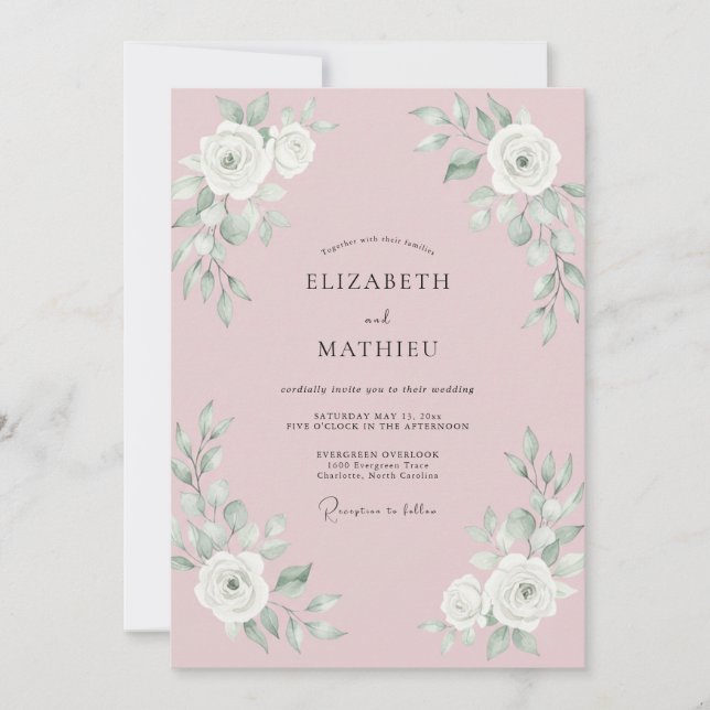 Convite Casamento de Primavera Impecável em Rosa Empoeirad (Frente)