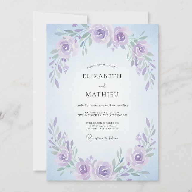 Convite Casamento de Primavera Lavanda Imaculada (Frente)