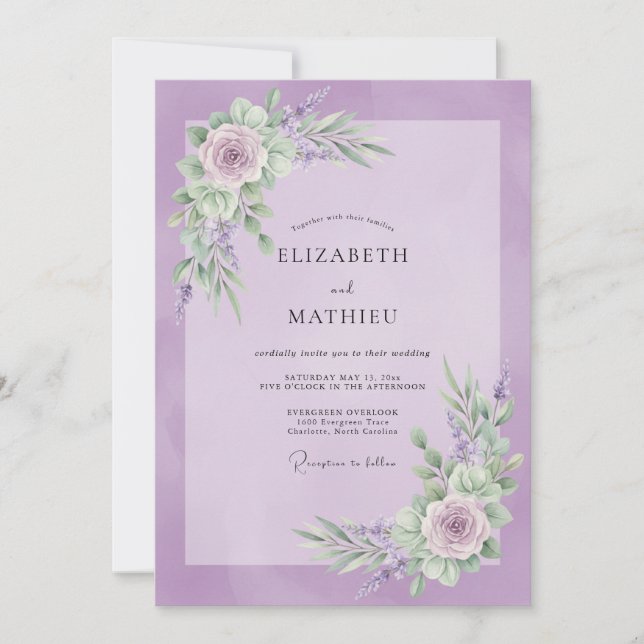 Convite Casamento de Primavera Lilás Encantador (Frente)