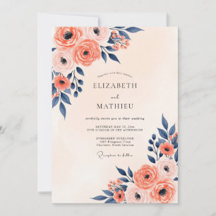 Convite Casamento de Primavera Naval Rosa Elegante