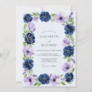 Convite Casamento de Primavera Opulento Azul-Marinho