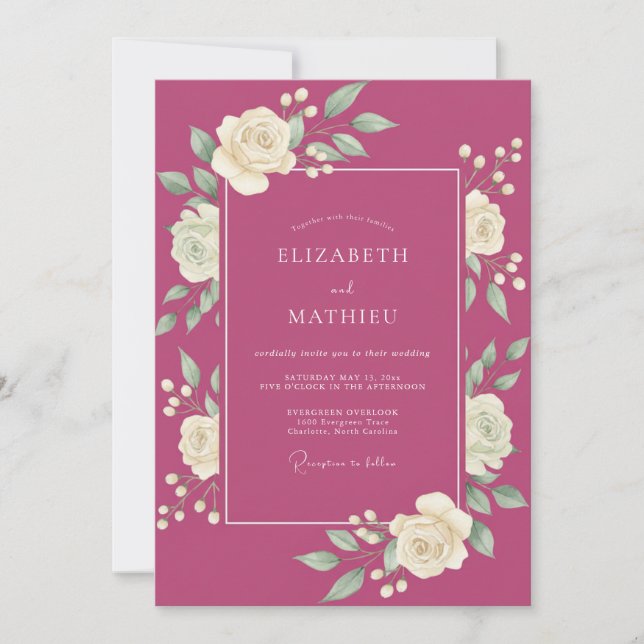 Convite Casamento de Primavera Opulento Magenta (Frente)
