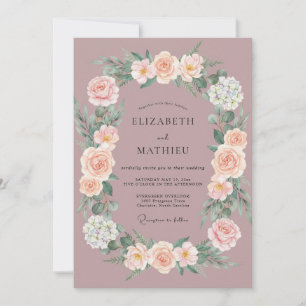 Convite Casamento de Primavera Ornamentado em Rosa Empoeir